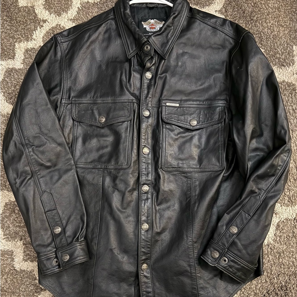 Vintage Men’s Harley Davidson Black Leather Jacket LARGE